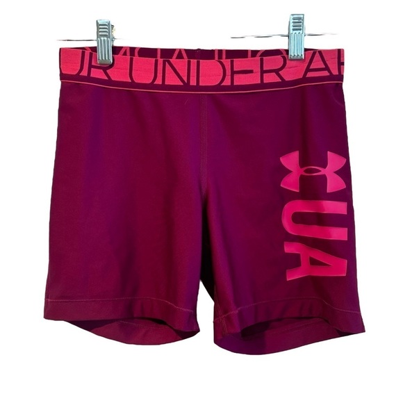 Under Armour Big Logo UA Women’s Compression Shorts Fushia Deep Pink - Picture 3 of 14